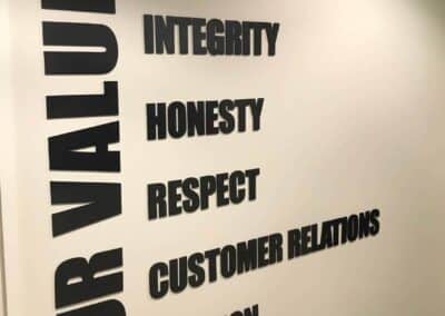 Interior wall signs lettering