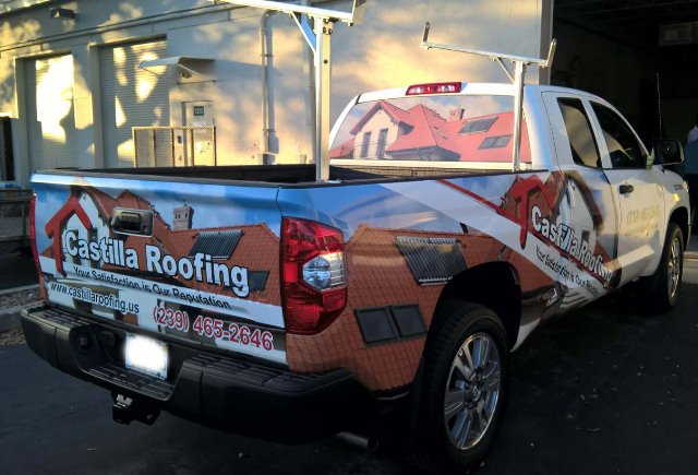 castilla roofing pickup truck semi wraps